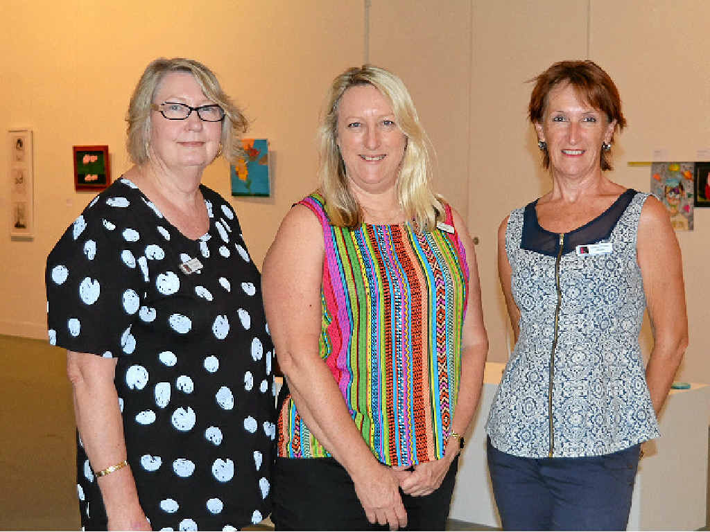 Christine Ziebell, Karina Devine and Sue Jacobsen at the Warwick Art Gallery morning tea on Friday.